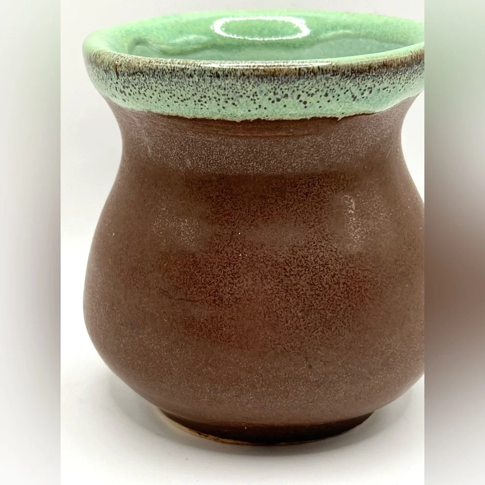Studio Art Pottery Small Brown Green Handmade Ceramic Vase 3.5 in